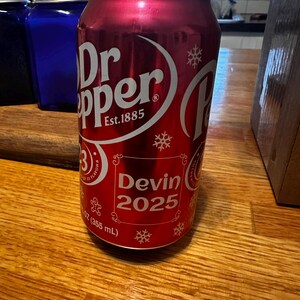 Personalized Christmas Dr Pepper Can, Engraved Gift Using an