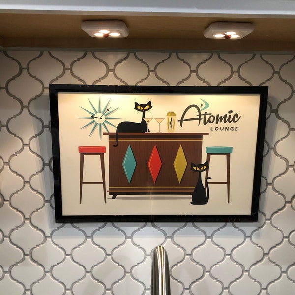 Atomic Cat Decor, Mid Century Modern Cocktail Bar Sign, Bartender Gift ...