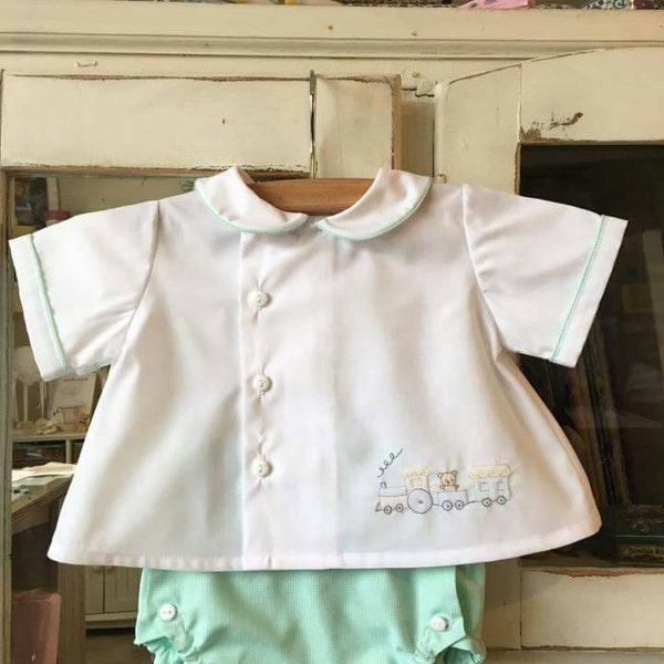 Boy's Hand Smocked Butter Cream And Toffee Bubble Set