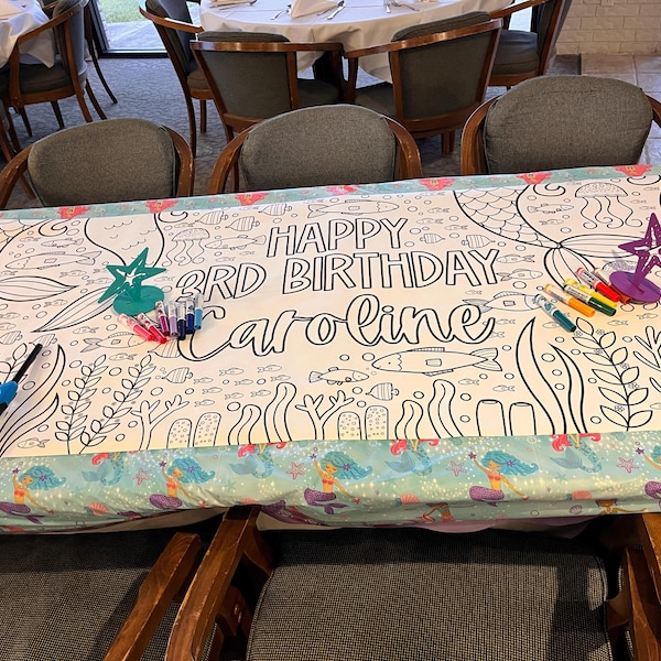 Mermaid Coloring Tablecloth Mermaid Birthday Party Decoration Mermaid ...