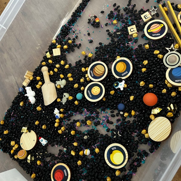 Outer Space Sensory Bin Pour and Play: Planets, Astronauts, Galaxy Rice ...