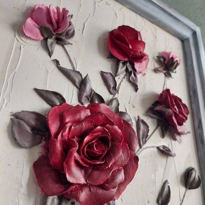 3D Rose Painting Decorative Plaster Textured Artwork Handmade Bas