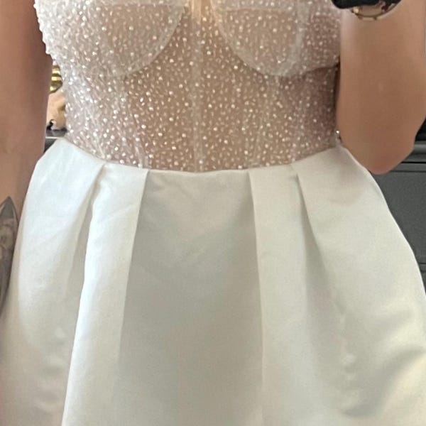 Beaded Short-Sleeve Top & Floor-Length Skirt Set