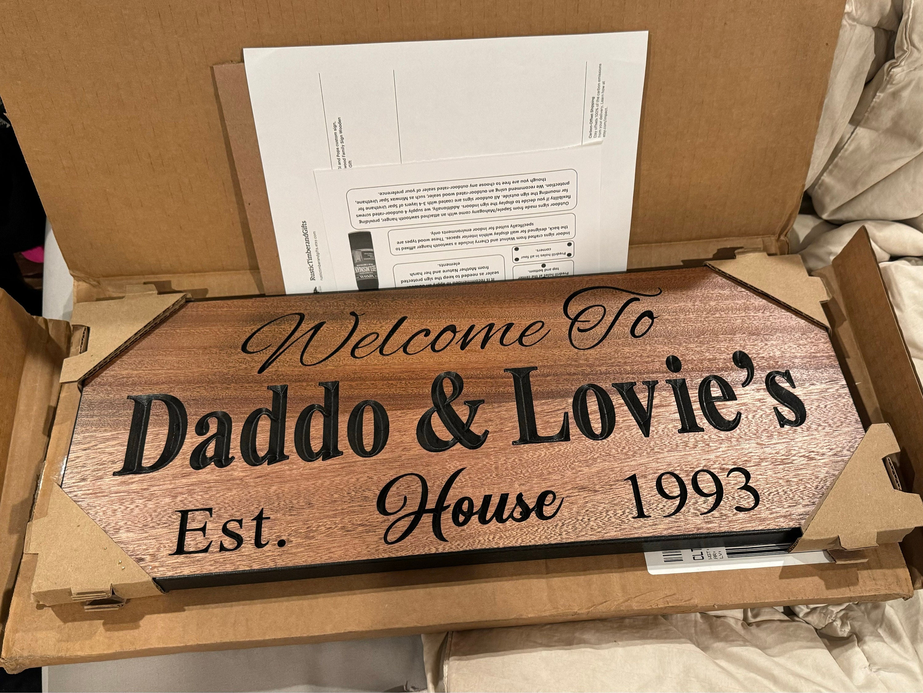 Custom Carved Hardwood Family Sign: Mimi & Papa, GiGi and Pops