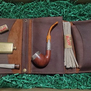 Rustic Kodiak Leather - Large Tobacco Pipe Pouch / Pipe Roll