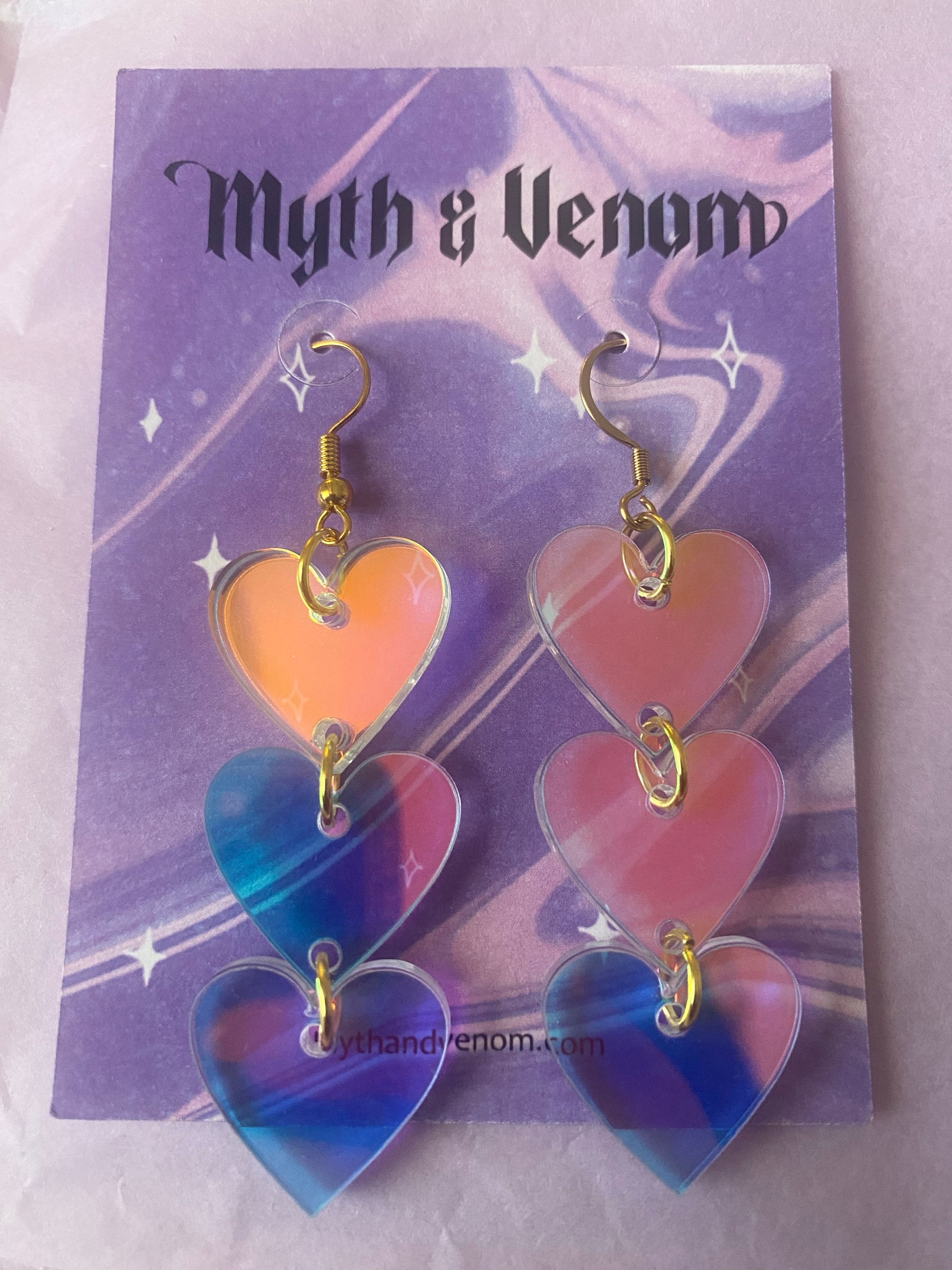 Heart Shaped Iridescent Waterfall Drop Earrings - acrylic - eras - lightweight - FALLING HEART - Rainbow