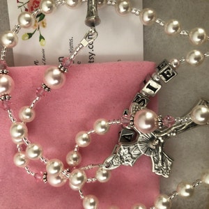 Personalized Rosary Beads in White and Pink Baptism Gift - Etsy