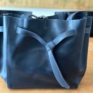 Buy Navy Leather Tote Bag — Work Tote Handbag, Dark Blue