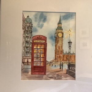小さな水彩画　ロンドン3部作 ロンドンの水彩画：ビッグベンと赤い電話ボックスのアート - Etsy 日本