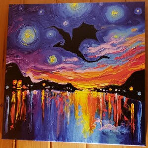 Flying Dragon Silhouette Smaug Fantasy Colorful Wall Art Print Home Decor By Aja