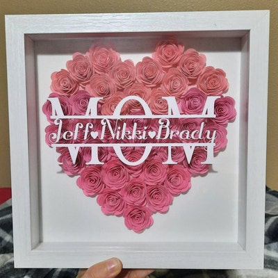 Mom Heart Shaped Monogram Flower Shadow Box Mom Mothers Day - Etsy