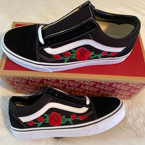 Vans Black Old Skool Red Rose Custom 