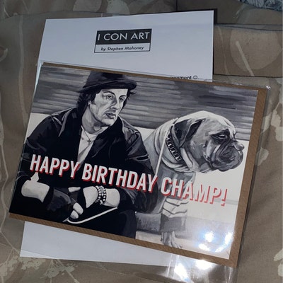 ROCKY BALBOA Birthday Card Rocky Greeting Card Rocky and Butkus From Rocky II Dogue De Bordeaux ...