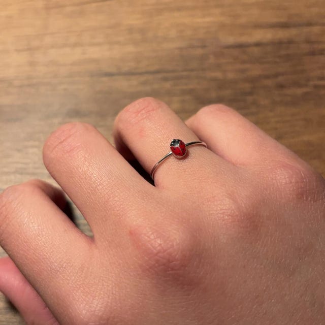 ☆TATIANA☆ Silver 925 Simple Ladybug Ring CR0494 Sterling Silver LADYBUG Ring>ladybug Ring,925 Ladybird Ring