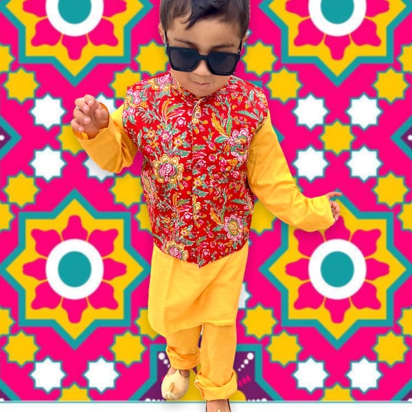 Ivory Blue Embroidered Girls Kurti & Trouser Set main image 1