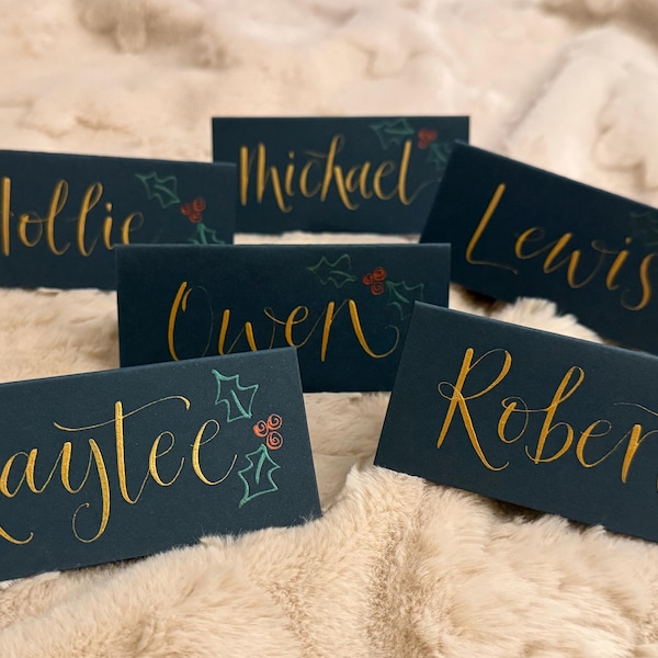Set of 10 Grey Personalised Place Cards & Silver Ribbon - Wedding or ...