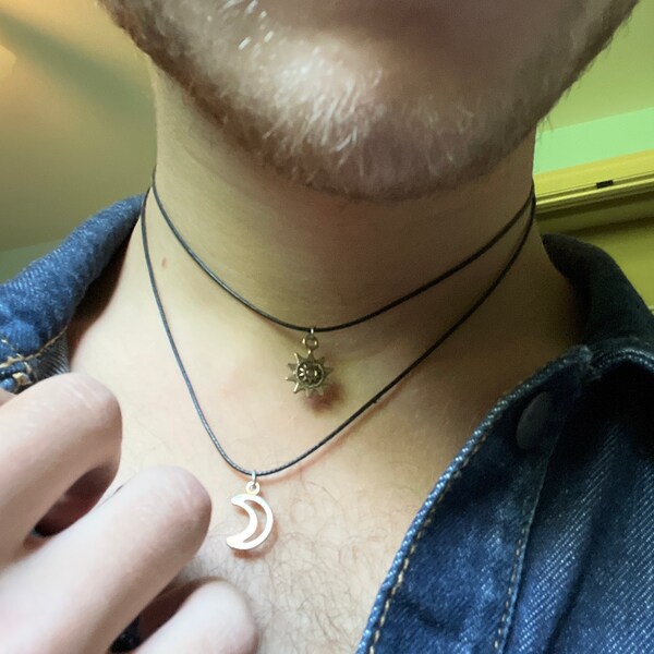 Double Choker Necklace Silver / Gold Sun and Moon Charms 90s Layered ...