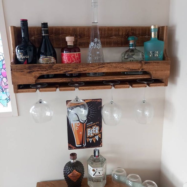 75cm Floating Home Bar/ Wine or Spirit Rack- Reclaimed Wood Curved ...