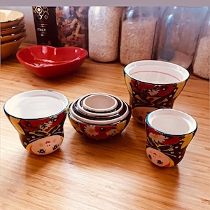 Unamoi Matryoshka Ceramic Measuring Cups, Daisy, Set Of 6, Small, Red  Floral 