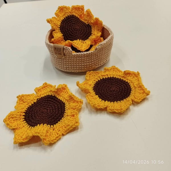 Sunflower Coaster Crochet Pattern | Cozy Set With Dip Holder (PDF) - Etsy