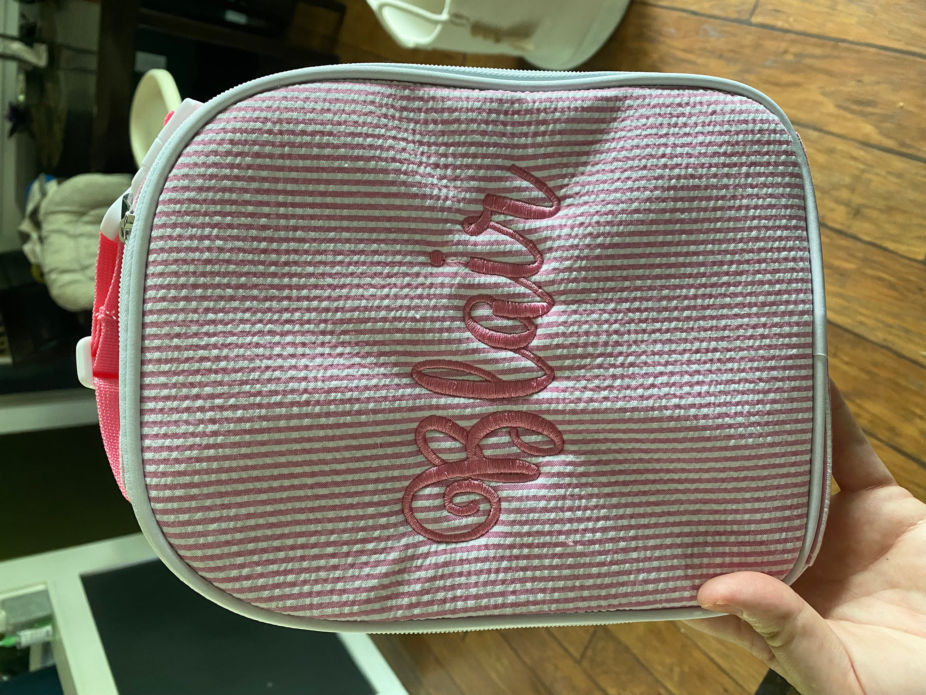 Monogrammed Seersucker lunch bag, Seersucker Lunch tote, Lunch bag, lunch bag with name, personalized lunch bag, monogrammed lunch box