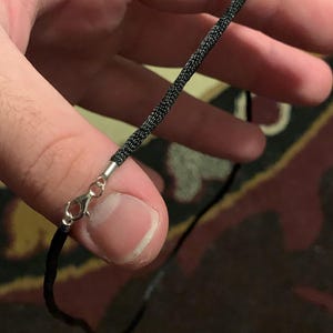 Black Smooth Soft Silk Satin Cord Chain Necklace with Sterling Silver Lobster Clasp 2mm