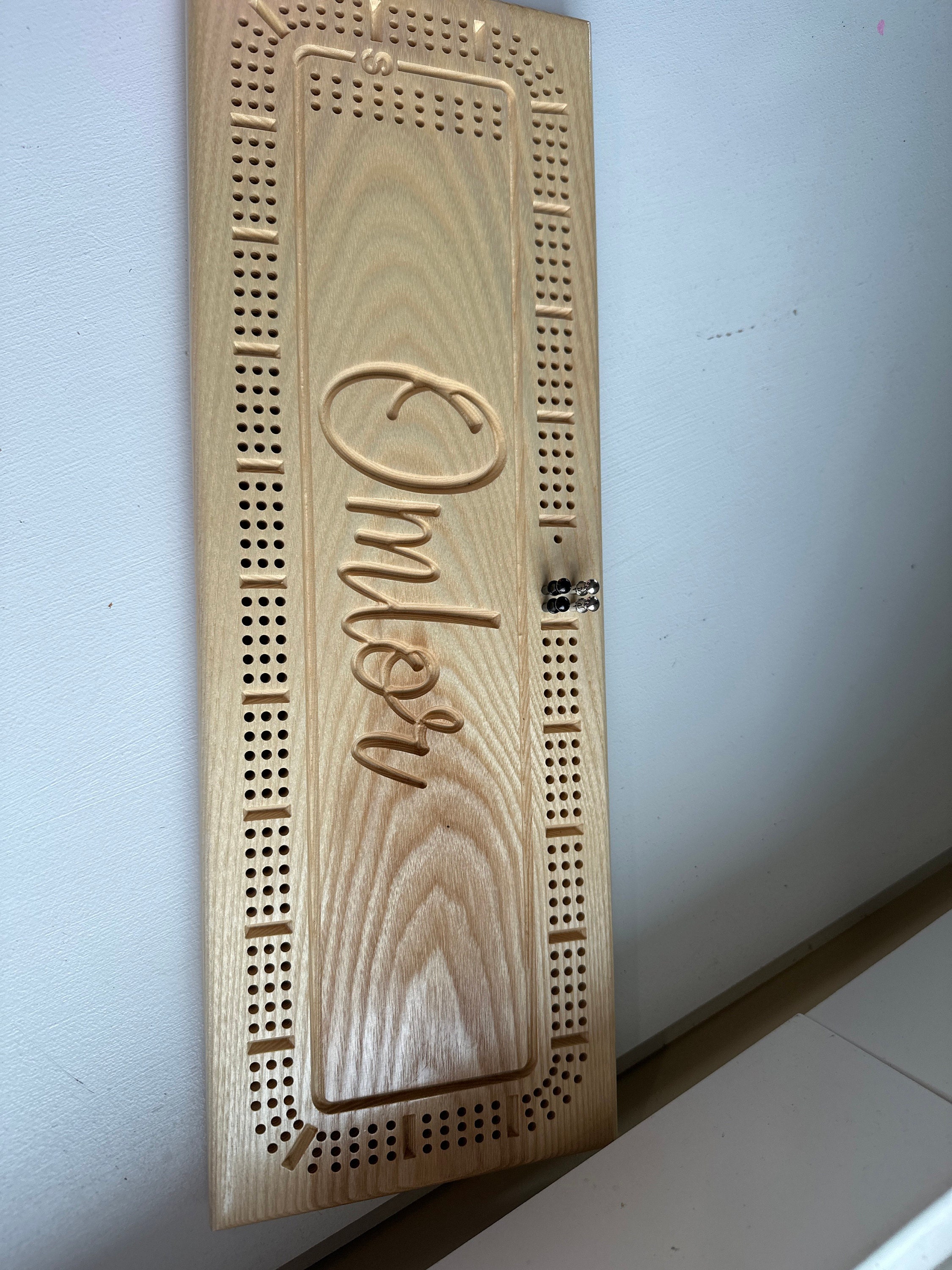 Personalized Cribbage Board, Family Name Carved, Wooden Cribbage, Wedding Gift, Anniversary Gift, Cottage Sign, Anderson Design