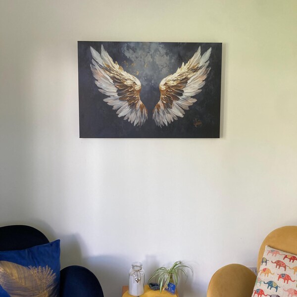 Elegant Golden Angel Wings Canvas - Peaceful Modern Abstract Art for ...