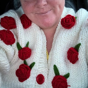 Summer Rose , Red Rose ,rose Embroidered Knit Cardigan , Woman