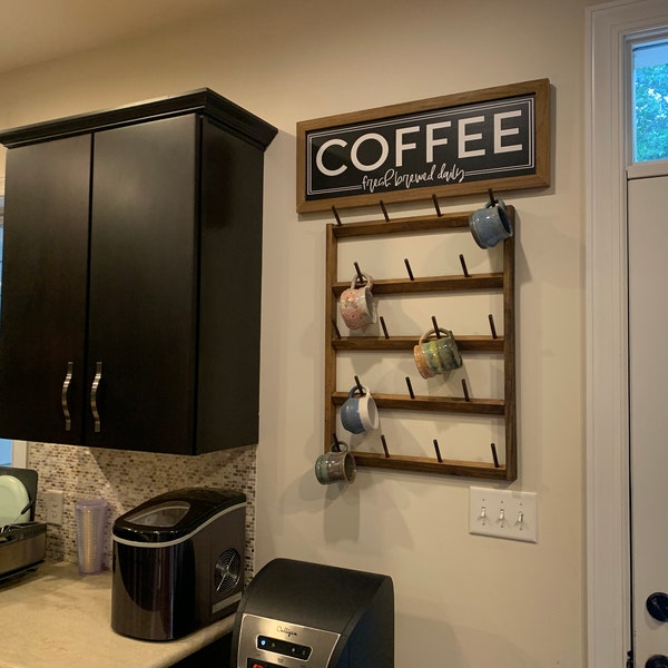 Wood Coffee Mug Rack: Handmade Kitchen Organizer, Holds 27 Mugs or ...