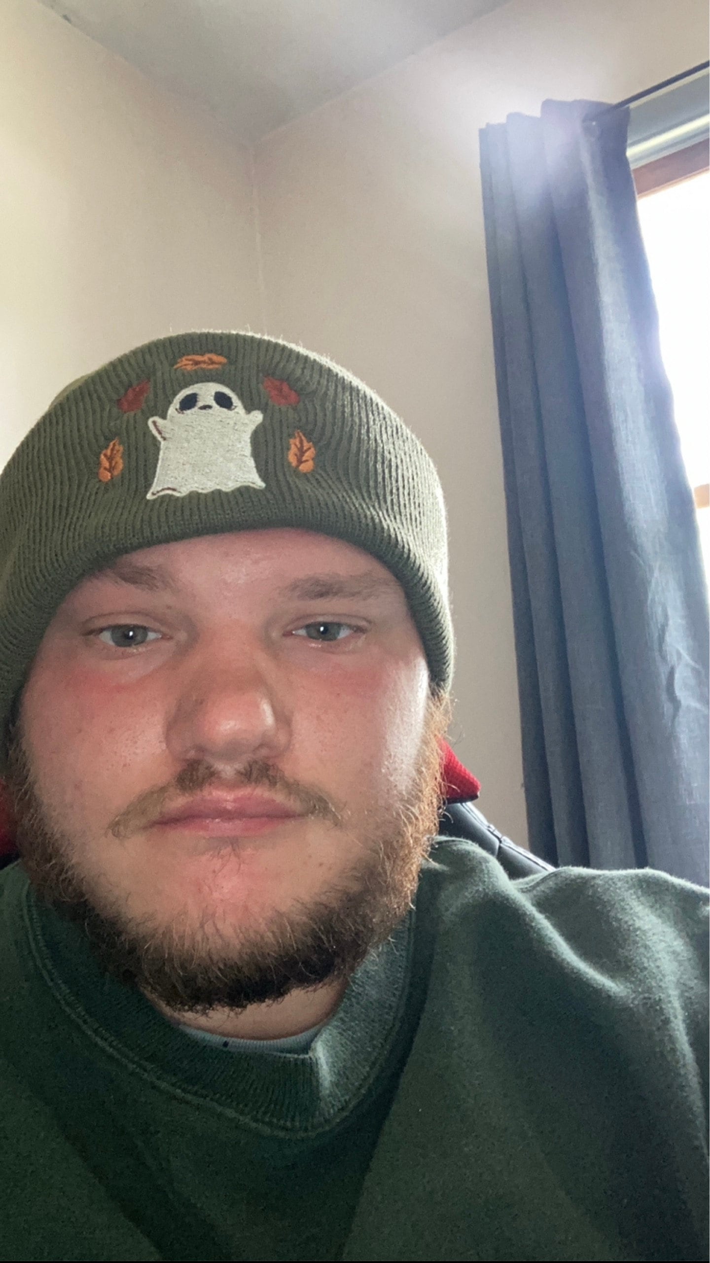 Ghost Embroidered Knit Beanie in Green, Black or Brown