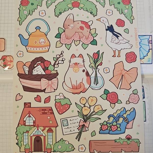 Cottage Living | Cute Waterproof Handmade Floral Sticker Sheet | Kawaii ...