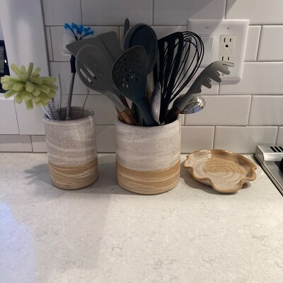 Medium Farmhouse Utensil Holder. Handmade Pottery Farmhouse Kitchen ...