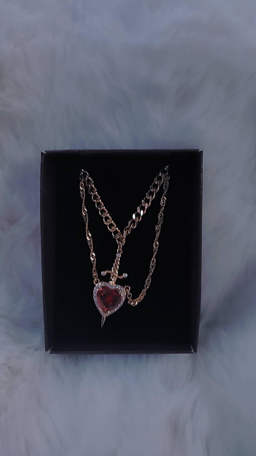 Heart and Sword Necklace - Couple Necklaces - Gold Plated