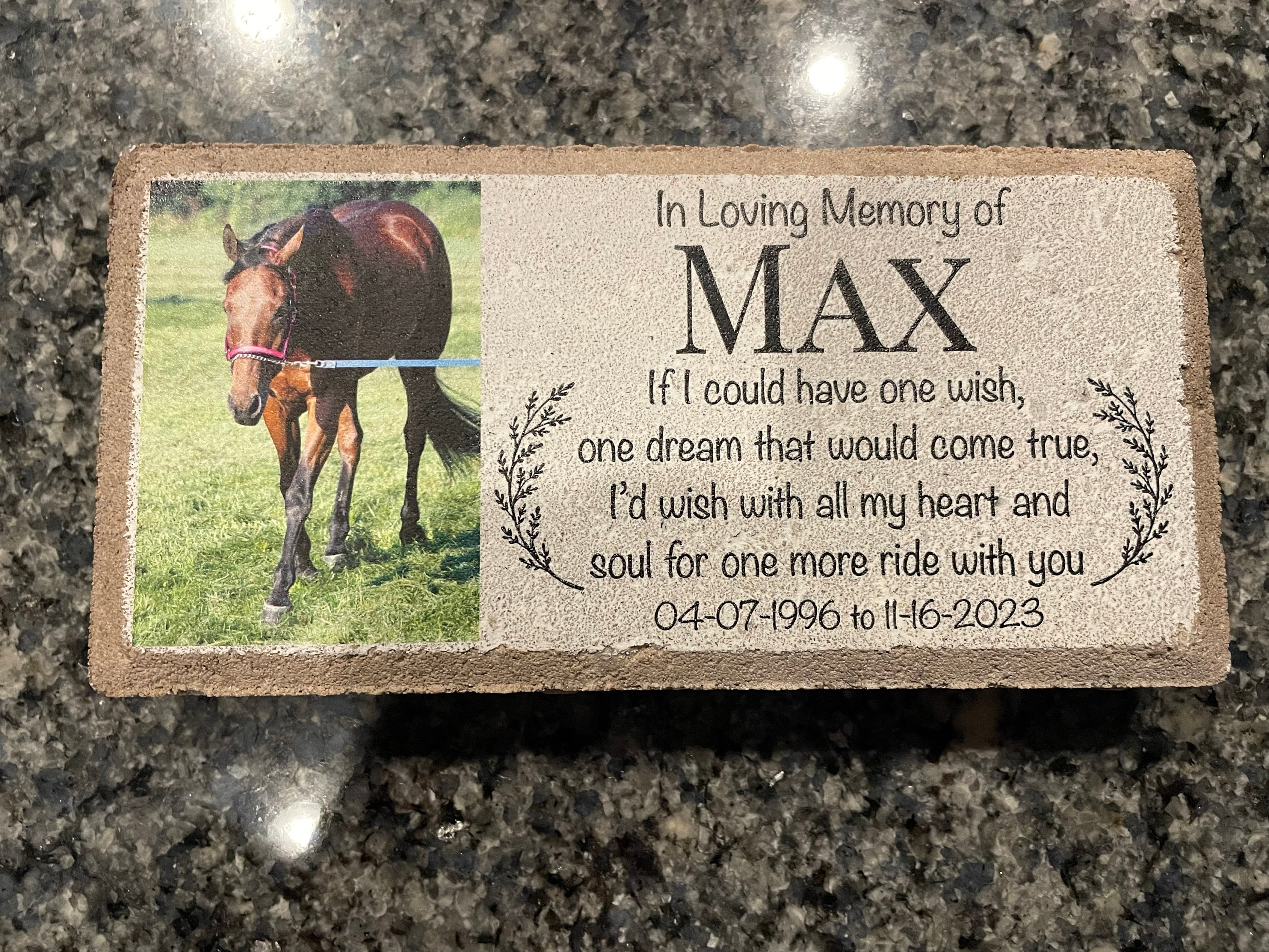 Personalized Horse Pony Memorial Stone. 8x4 Stone Brick. Burial Marker. Indoor/Outdoor Horse Memorial. Custom Horse Sympathy Gift.