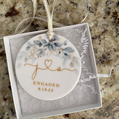 Porcelain Engaged Ornament Engagement Gift for Couples Engagement Party