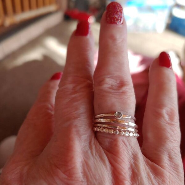 Four Stacking Rings Set Sterling Silver Blue Topaz Ring Set, November ...