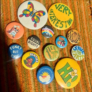 Vintage Style Pinback Buttons - Novelty Reproduction Pins