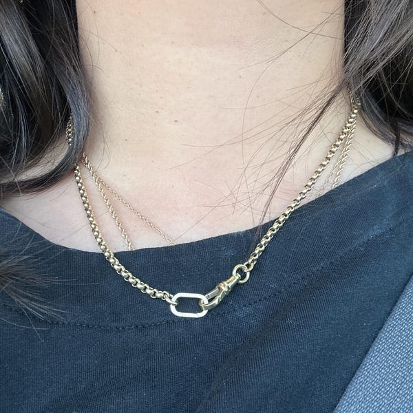 14K 18K Solid Gold Elongated Enhancer, Oval Clasp for Charm Holder ...