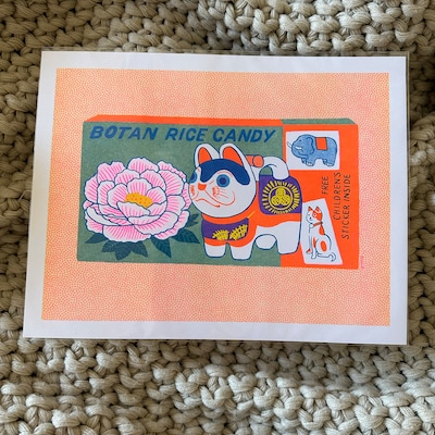 Japanese Botan Rice Candy Risograph Art Print 8.5 X 11 - Etsy