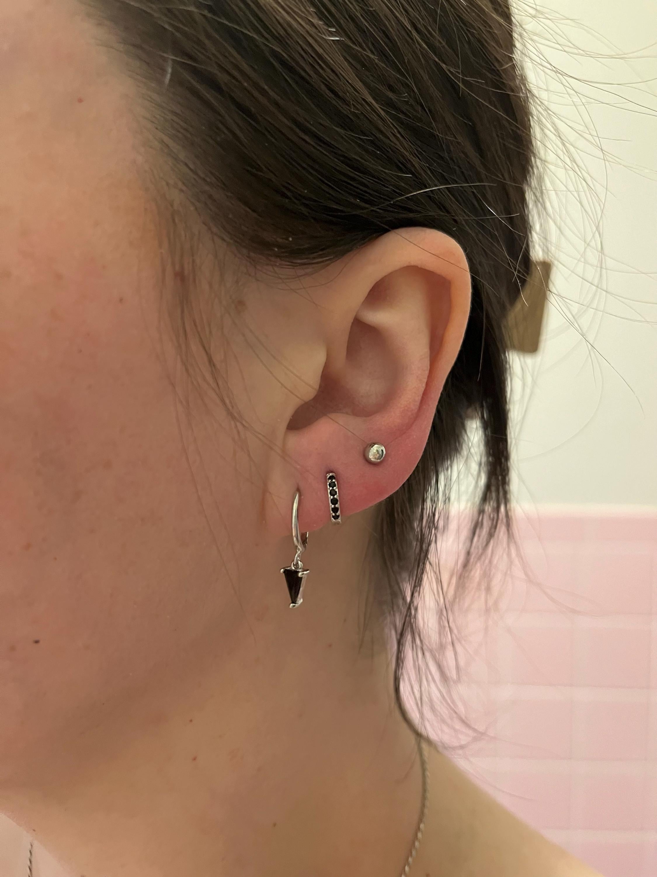 Black Onyx Diamond Cut Hoop Earring Set • gift for her • holiday gift • christmas gift • black onyx jewelry • girlfriend gift • gift ready