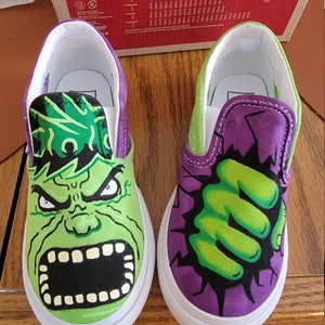 Hulk Themed Painted Kids Vans Etsy