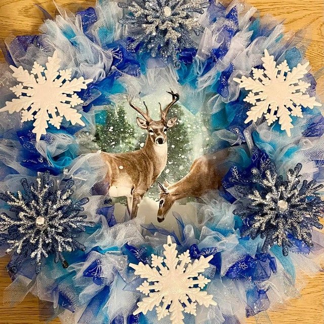 Deer in Woods 12 Inch Metal Sign, Snowy Deer Sign, Deer Sign for 