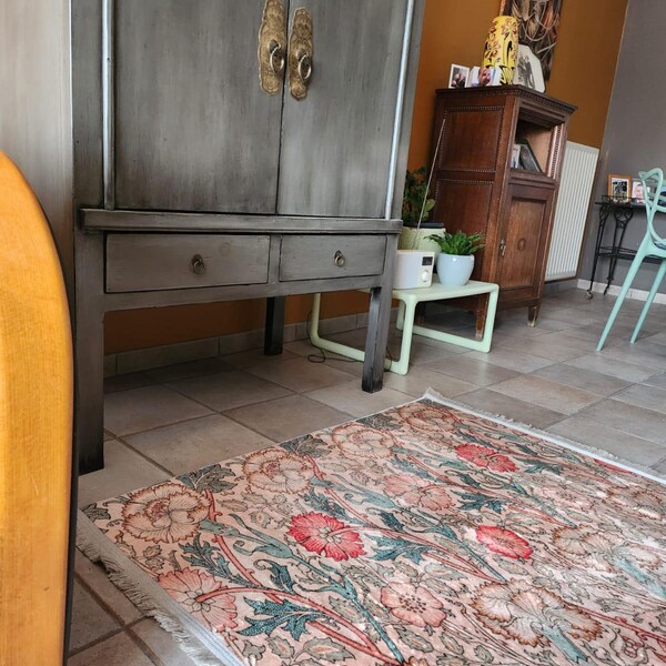 William Morris Artsy Scetch Area Rug-victorian Floral Area Rug-green ...