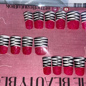 Pink Glitter Zebra Print Y2k Press on Nails - Etsy