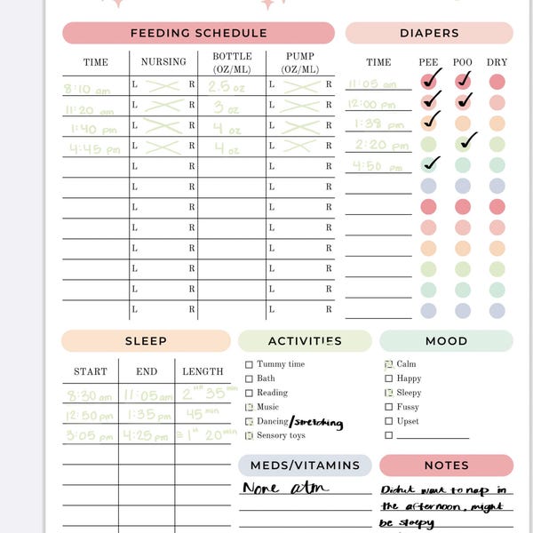 Baby Daily Tracker | Newborn Care Log for Breastfeeding, Diaper Changes ...