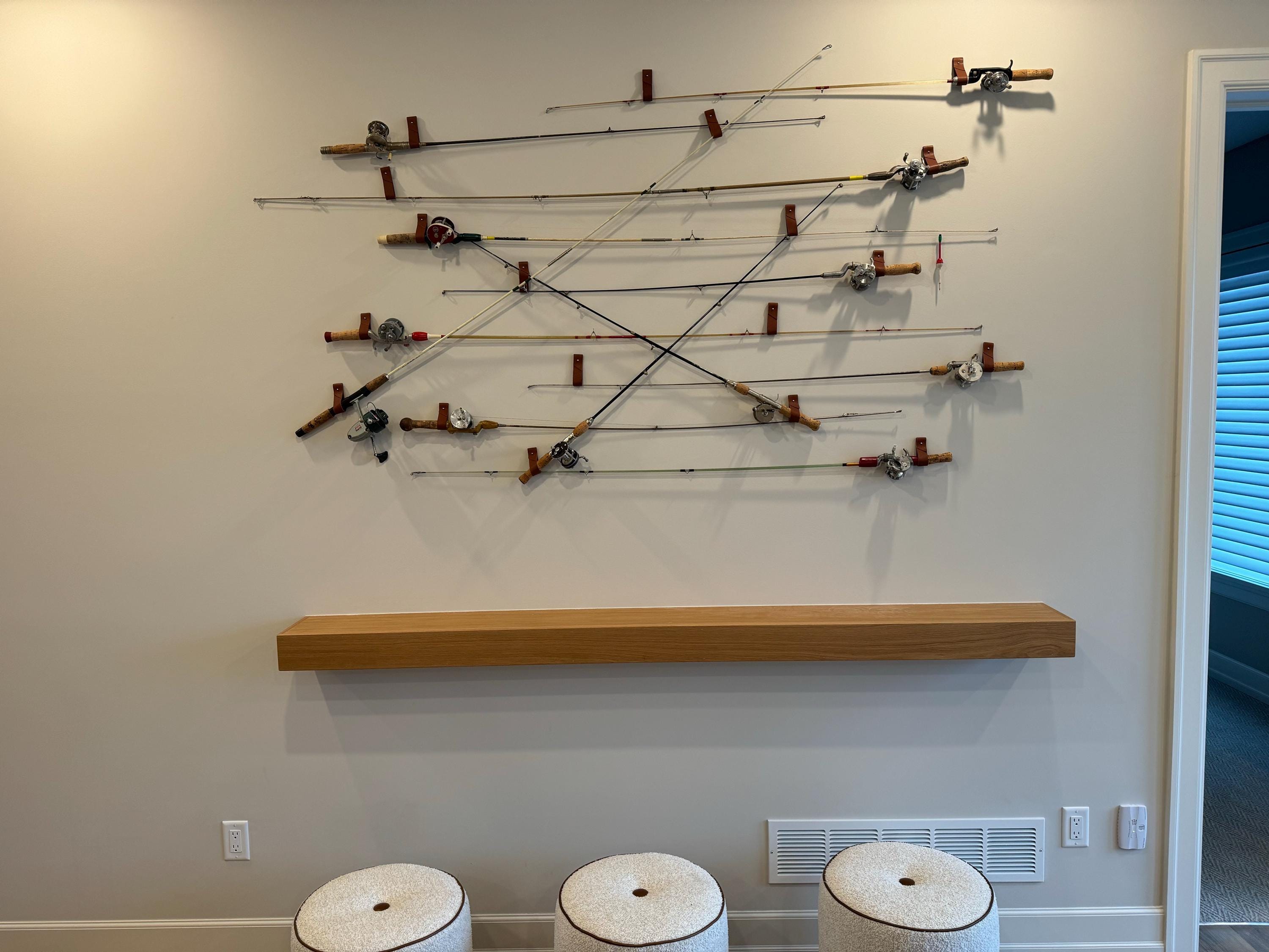Leather Fishing Rod Holder, Rack, Pole Organizer, Fishing Decor, Fishing Pole Wall Mount, Tackle Storage, Rod Hanger, Wall Hanging Strap