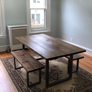 Industrial Farmhouse Dining Table with Benches - Thumbnail 2