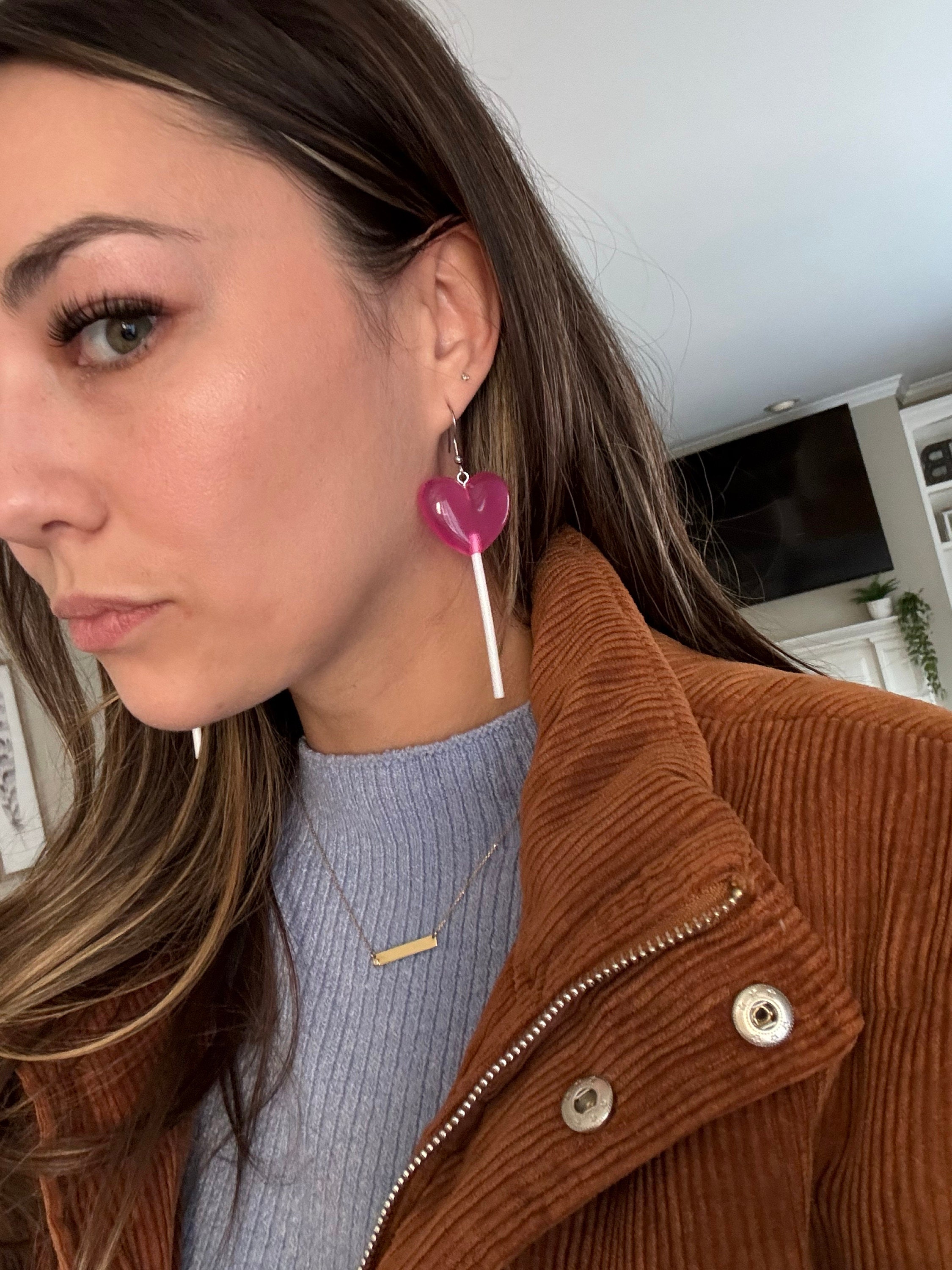Valentine’s Day Heart Lollipop Earrings, Valentine’s Day Earrings, Valentine’s Day Suckers, Heart Earrings