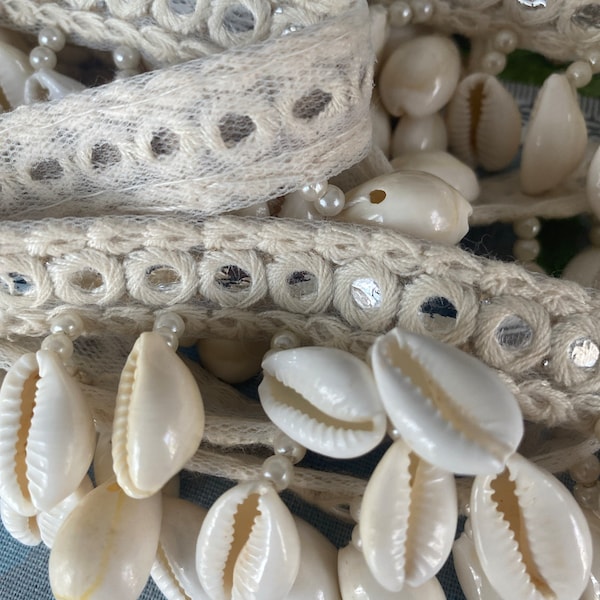 Cowrie Shell Beaded Trim: Pearl White Lace Border - Etsy